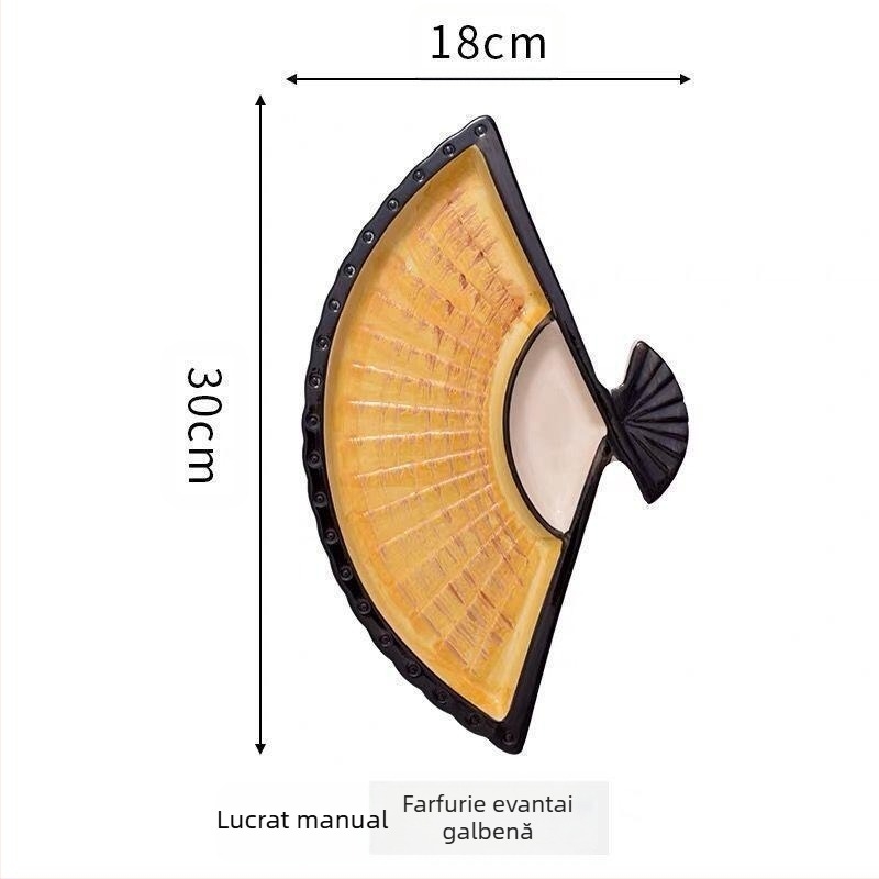 Farfurie pentru găluște Internet Celebrant cu vas de oțet, farfurie dielectrică ceramică creativă, farfurie japoneză pictată manual pentru sushi, farfurie pentru gustare în formă de evantai