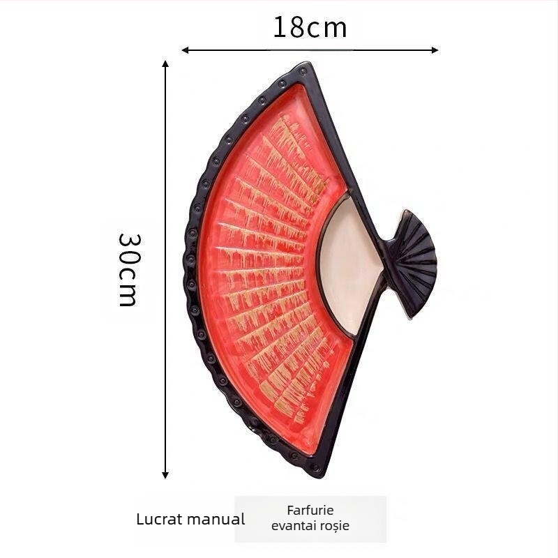 Farfurie pentru găluște Internet Celebrant cu vas de oțet, farfurie dielectrică ceramică creativă, farfurie japoneză pictată manual pentru sushi, farfurie pentru gustare în formă de evantai