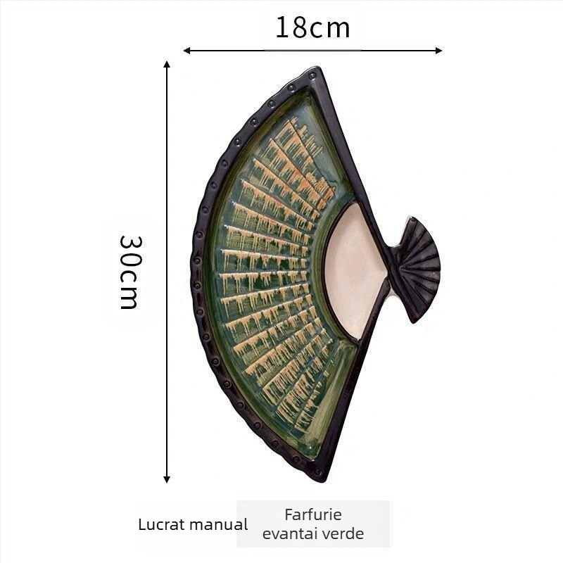 Farfurie pentru găluște Internet Celebrant cu vas de oțet, farfurie dielectrică ceramică creativă, farfurie japoneză pictată manual pentru sushi, farfurie pentru gustare în formă de evantai