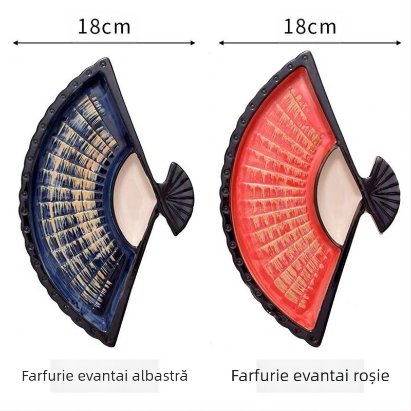 Farfurie pentru găluște Internet Celebrant cu vas de oțet, farfurie dielectrică ceramică creativă, farfurie japoneză pictată manual pentru sushi, farfurie pentru gustare în formă de evantai