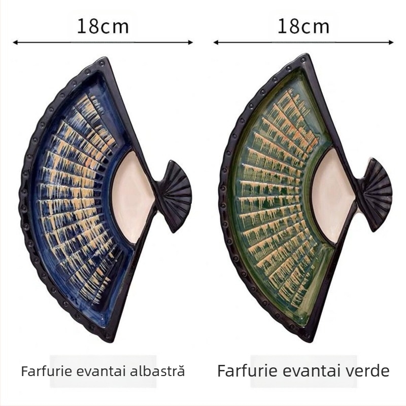 Farfurie pentru găluște Internet Celebrant cu vas de oțet, farfurie dielectrică ceramică creativă, farfurie japoneză pictată manual pentru sushi, farfurie pentru gustare în formă de evantai