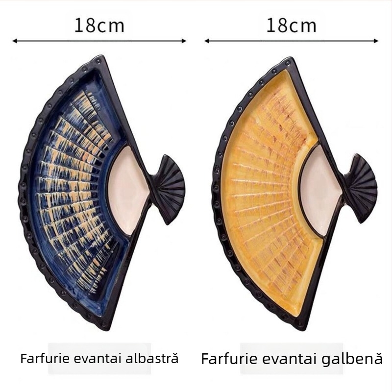 Farfurie pentru găluște Internet Celebrant cu vas de oțet, farfurie dielectrică ceramică creativă, farfurie japoneză pictată manual pentru sushi, farfurie pentru gustare în formă de evantai