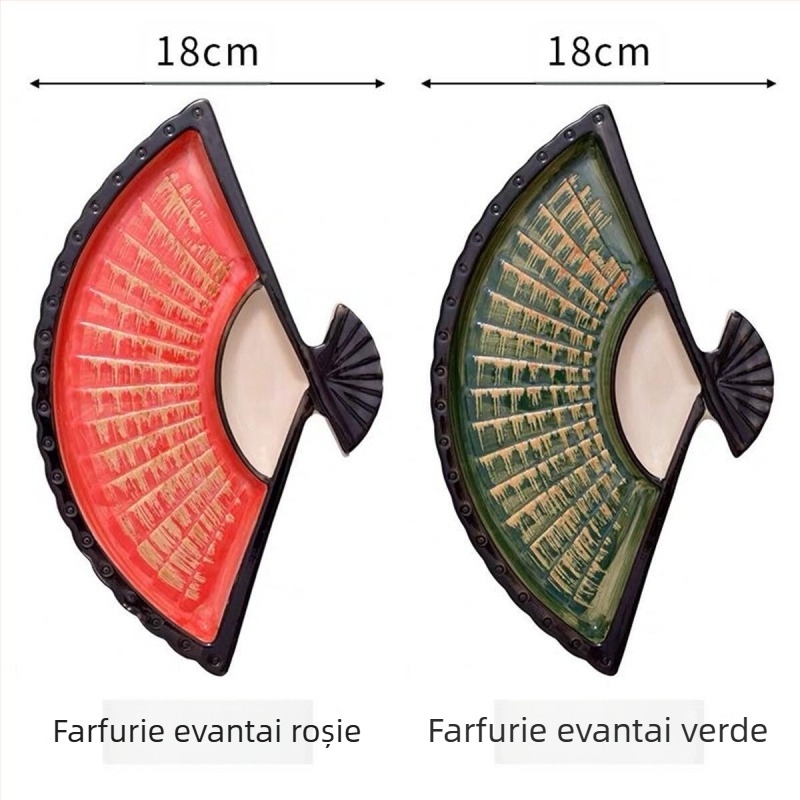 Farfurie pentru găluște Internet Celebrant cu vas de oțet, farfurie dielectrică ceramică creativă, farfurie japoneză pictată manual pentru sushi, farfurie pentru gustare în formă de evantai
