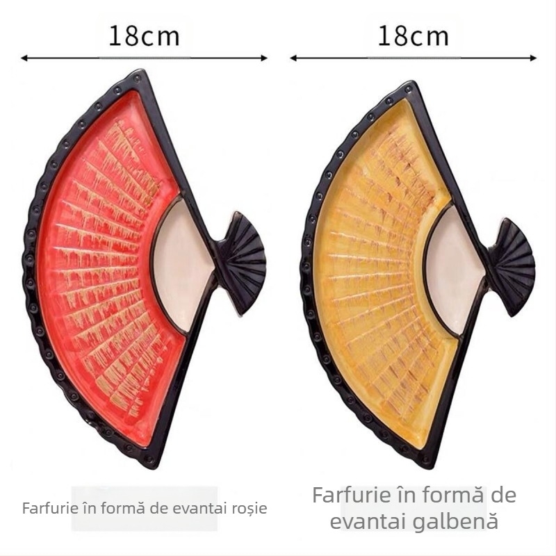 Farfurie pentru găluște Internet Celebrant cu vas de oțet, farfurie dielectrică ceramică creativă, farfurie japoneză pictată manual pentru sushi, farfurie pentru gustare în formă de evantai