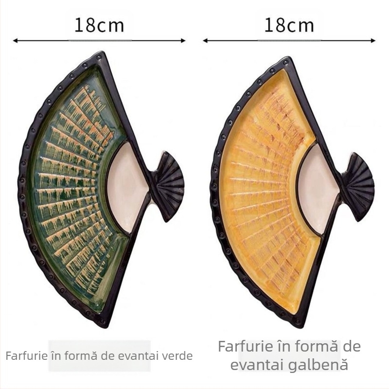 Farfurie pentru găluște Internet Celebrant cu vas de oțet, farfurie dielectrică ceramică creativă, farfurie japoneză pictată manual pentru sushi, farfurie pentru gustare în formă de evantai