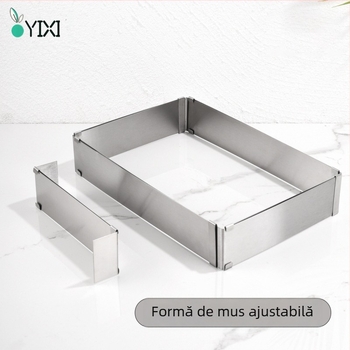 Inel de mousse din oțel inoxidabil transfrontalier în stoc, dreptunghiular, reglabil cu margine telescopică, matriță pentru tort, instrument de copt pentru bucătărie