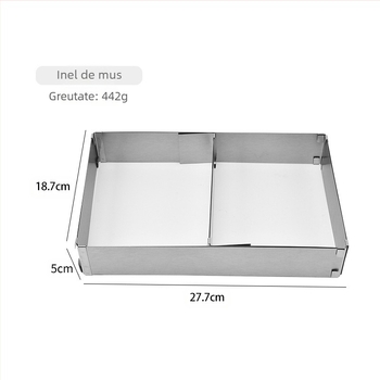 Inel de mousse din oțel inoxidabil transfrontalier în stoc, dreptunghiular, reglabil cu margine telescopică, matriță pentru tort, instrument de copt pentru bucătărie