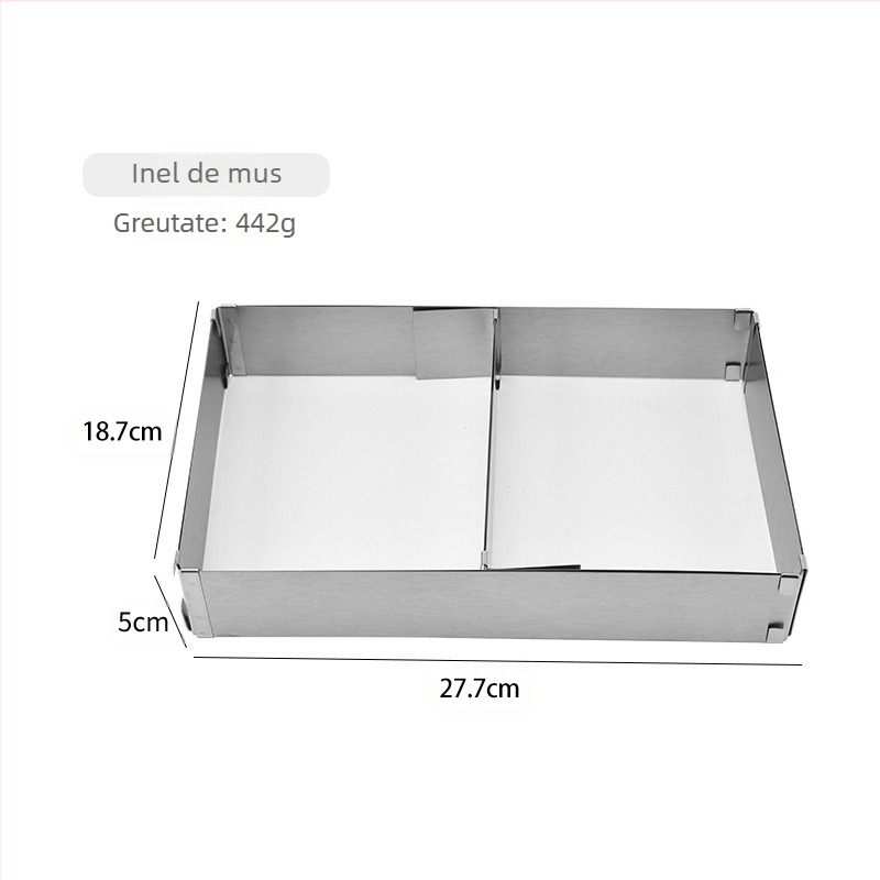 Inel de mousse din oțel inoxidabil transfrontalier în stoc, dreptunghiular, reglabil cu margine telescopică, matriță pentru tort, instrument de copt pentru bucătărie