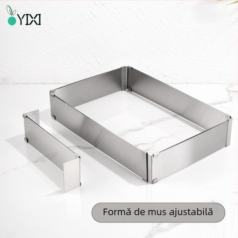 Inel de mousse din oțel inoxidabil transfrontalier în stoc, dreptunghiular, reglabil cu margine telescopică, matriță pentru tort, instrument de copt pentru bucătărie