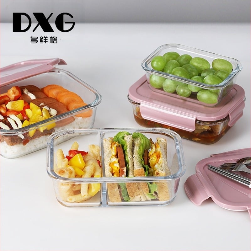 Cutie de prânz izolată din sticlă cu capac pentru cuptor cu microunde, bol de salată din sticlă, cutie de prânz portabilă, cutie de prânz