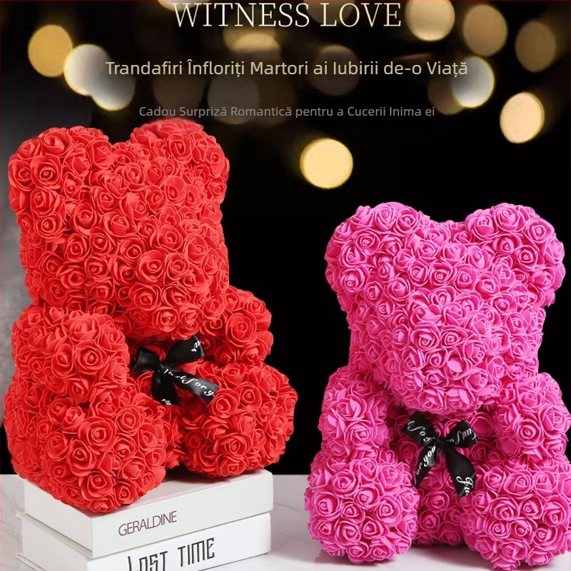 Ursuleț de trandafir, flori conservate, cadou de flori simulate de Ziua Îndrăgostiților, cadou de ziua de naștere, ursuleț de trandafir cu bule, comerț exterior cu ridicata