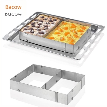 Mucegai de copt pentru tort, mucegai din oțel inoxidabil pentru mousse, inel pentru tort, mucegai telescopic dreptunghiular reglabil pentru mousse