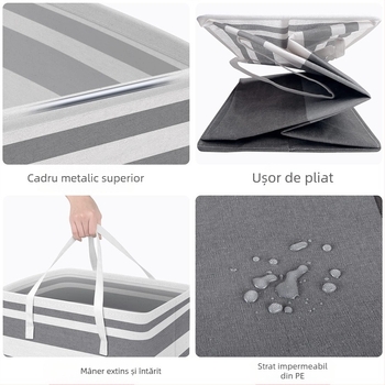 TEMU Geantă de depozitare din pânză Coș de depozitare pentru jucării Art Coș de haine murdare pliabil Coș de rufe cu dungi Coș de depozitare pliabil