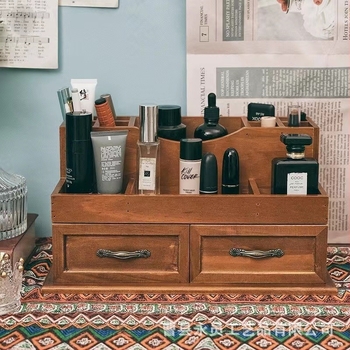 Sertar din lemn masiv, tip cutie de depozitare cosmetică din lemn, cutie de depozitare vintage pentru desktop, cutie de depozitare pentru ruj, ulei esențial, mască, cutie de depozitare