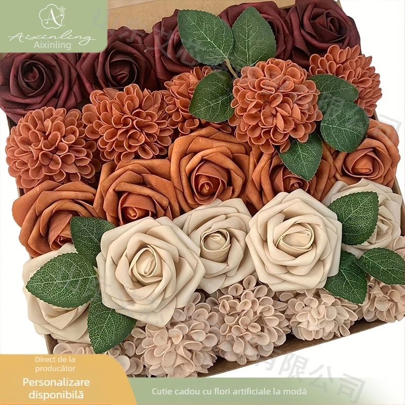 Cutie cadou cu flori artificiale de trandafir simulat transfrontalier din fabrică pentru decorarea desktopului de nuntă DIY, logodnă, petrecere