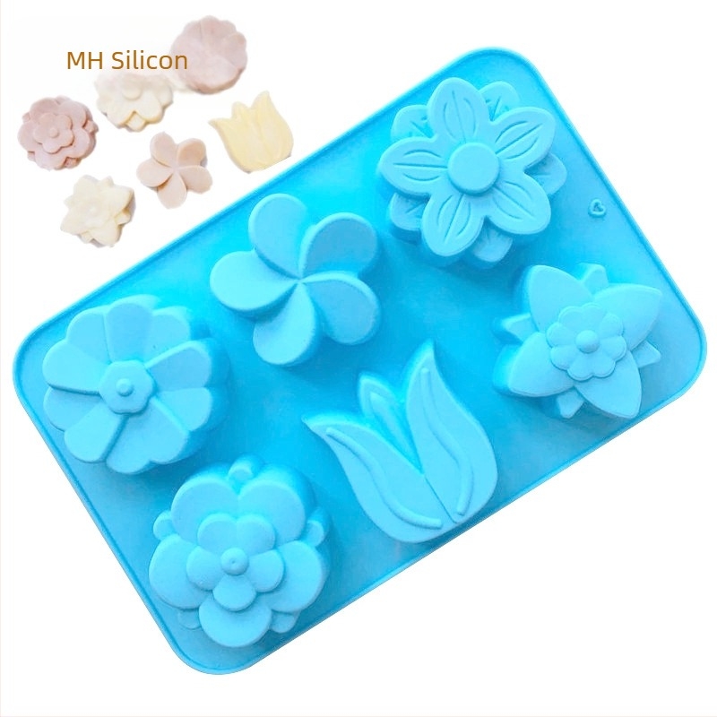 Minghao 6 forme de tort din silicon în formă de floare, diferite, pentru copt, forme de tort din silicon, DIY, pentru săpun, forme de lalea