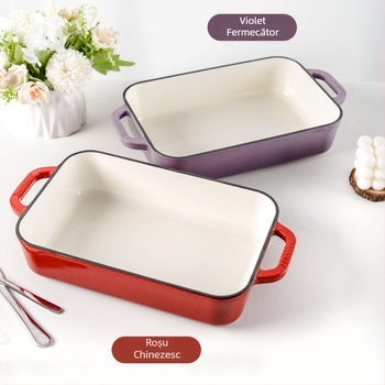 Mică oală emailată din fontă Happiness, placă de copt binaurală pentru orez copt, cuptor, placă occidentală pentru grătar, pește la grătar, friptură, placă de prăjit