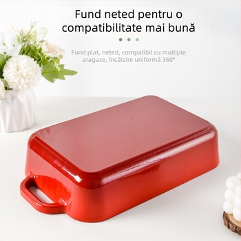Mică oală emailată din fontă Happiness, placă de copt binaurală pentru orez copt, cuptor, placă occidentală pentru grătar, pește la grătar, friptură, placă de prăjit