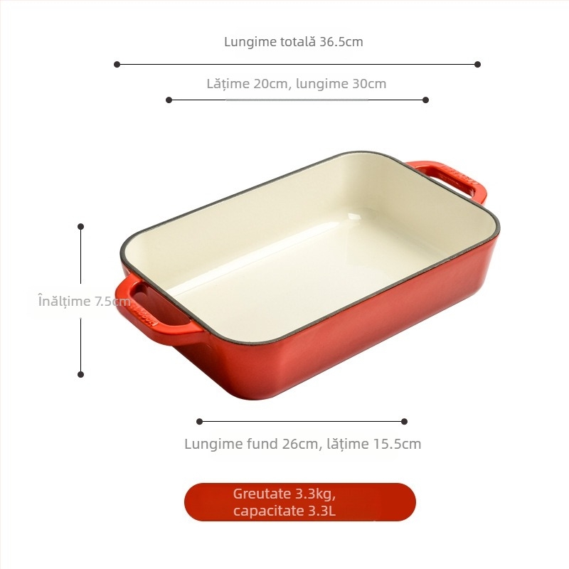 Mică oală emailată din fontă Happiness, placă de copt binaurală pentru orez copt, cuptor, placă occidentală pentru grătar, pește la grătar, friptură, placă de prăjit