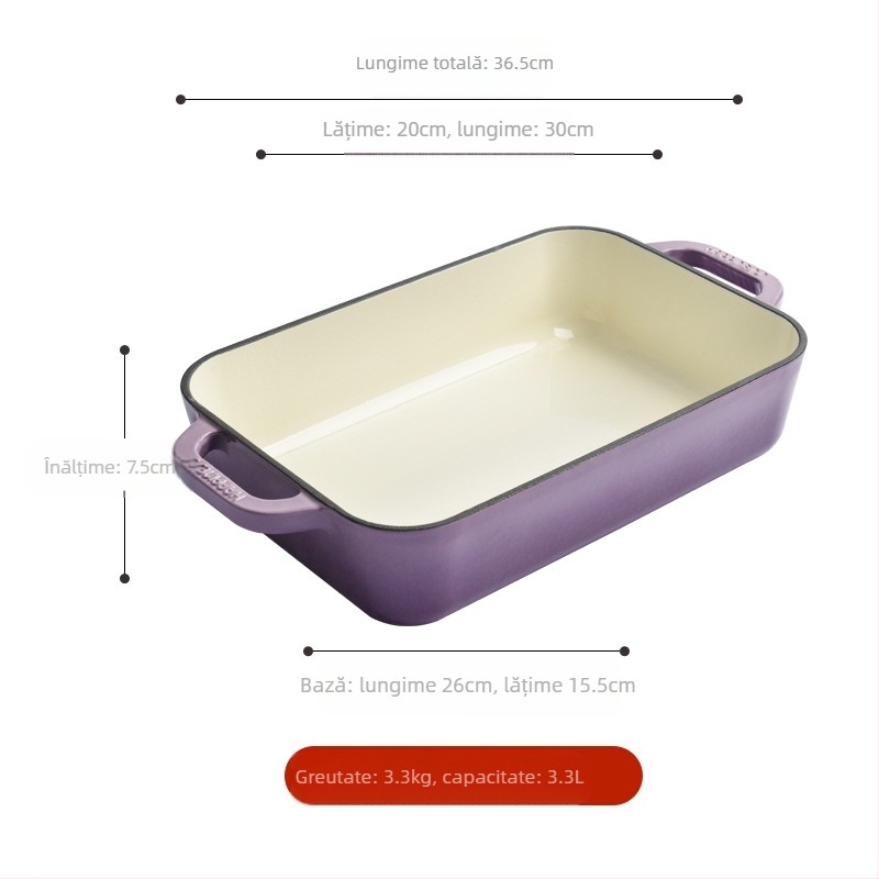 Mică oală emailată din fontă Happiness, placă de copt binaurală pentru orez copt, cuptor, placă occidentală pentru grătar, pește la grătar, friptură, placă de prăjit