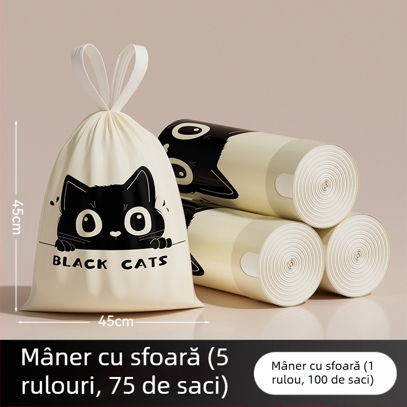 Saci de gunoi din mugwort, 100 de bucăți, tip cordon de uz casnic, saci de gunoi anti-rupere, îngroșați și nu se rup ușor, saci de gunoi cu cordon