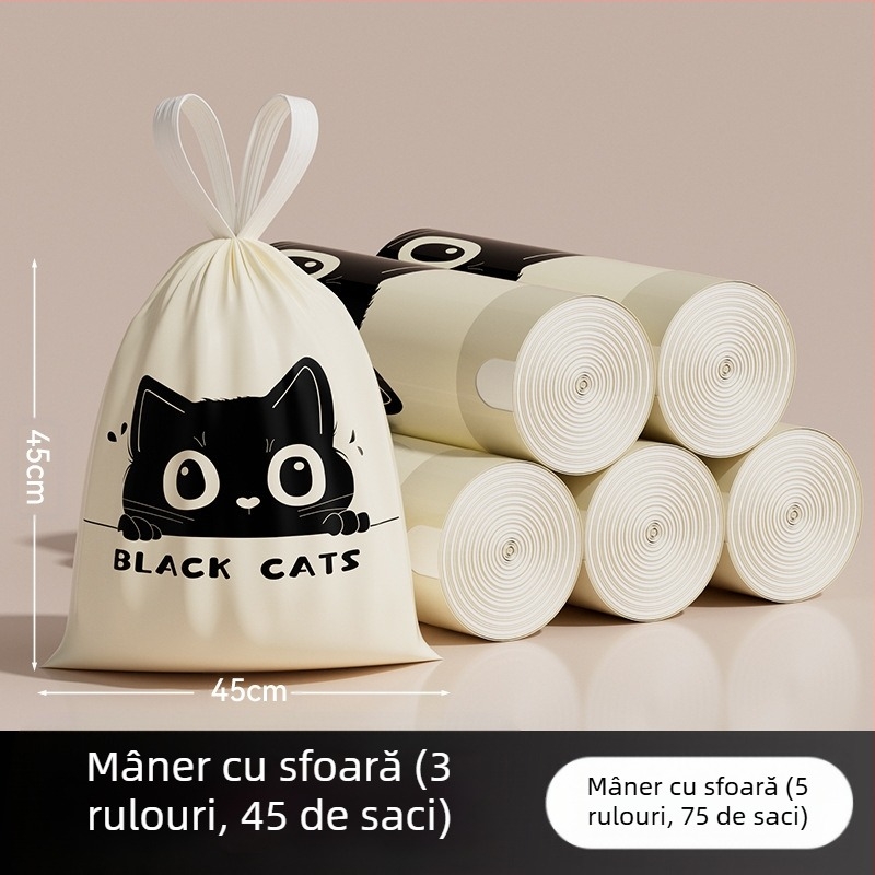 Saci de gunoi din mugwort, 100 de bucăți, tip cordon de uz casnic, saci de gunoi anti-rupere, îngroșați și nu se rup ușor, saci de gunoi cu cordon