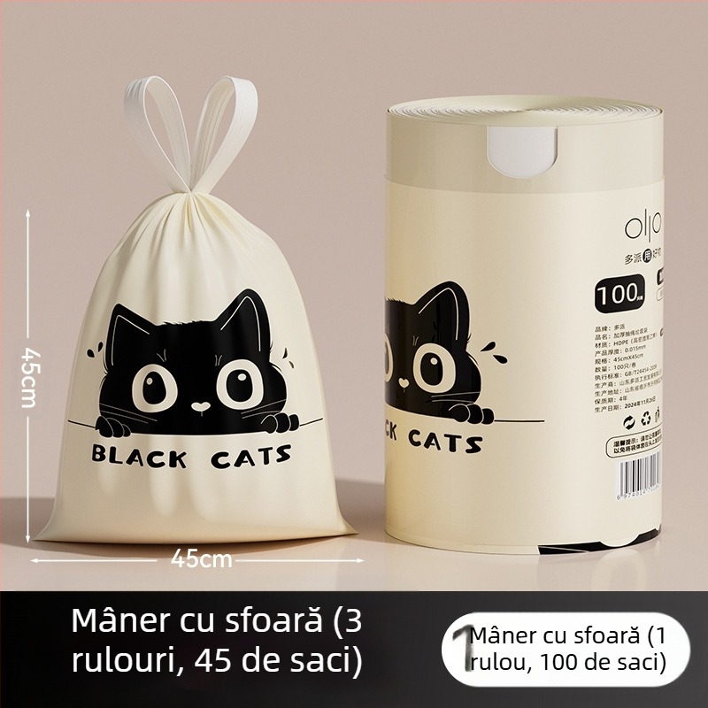 Saci de gunoi din mugwort, 100 de bucăți, tip cordon de uz casnic, saci de gunoi anti-rupere, îngroșați și nu se rup ușor, saci de gunoi cu cordon