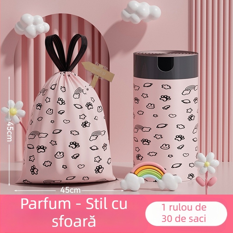 Saci de gunoi din mugwort, 100 de bucăți, tip cordon de uz casnic, saci de gunoi anti-rupere, îngroșați și nu se rup ușor, saci de gunoi cu cordon