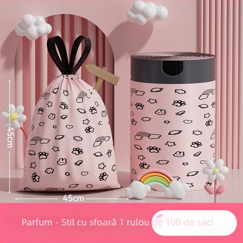 Saci de gunoi din mugwort, 100 de bucăți, tip cordon de uz casnic, saci de gunoi anti-rupere, îngroșați și nu se rup ușor, saci de gunoi cu cordon