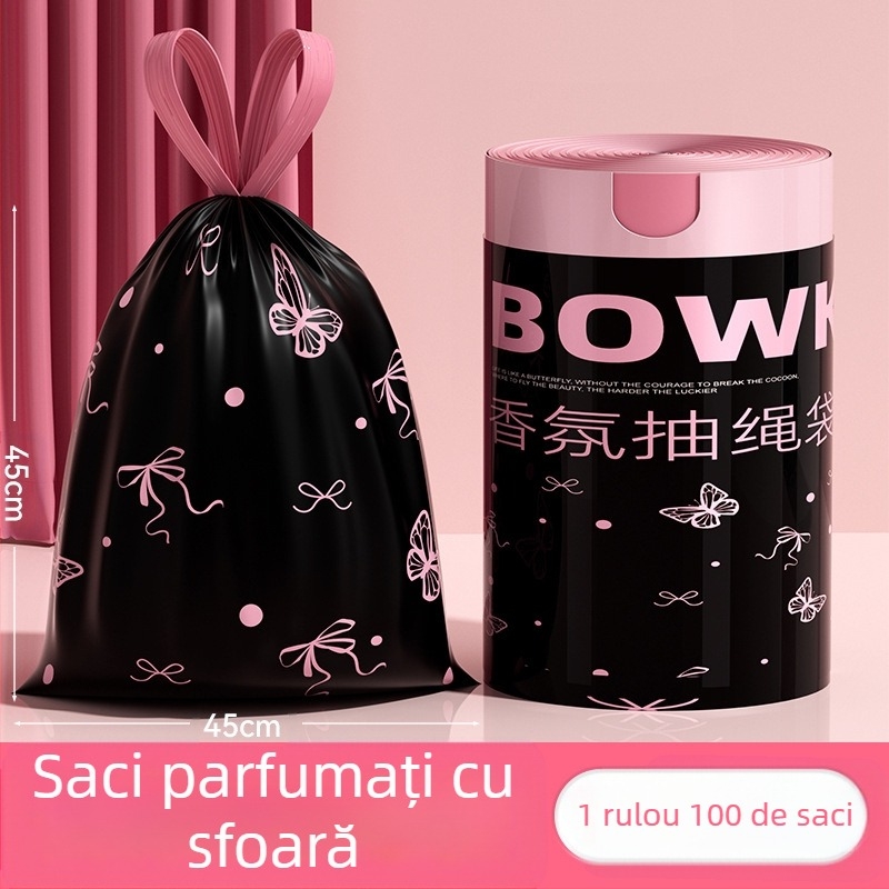 Saci de gunoi din mugwort, 100 de bucăți, tip cordon de uz casnic, saci de gunoi anti-rupere, îngroșați și nu se rup ușor, saci de gunoi cu cordon