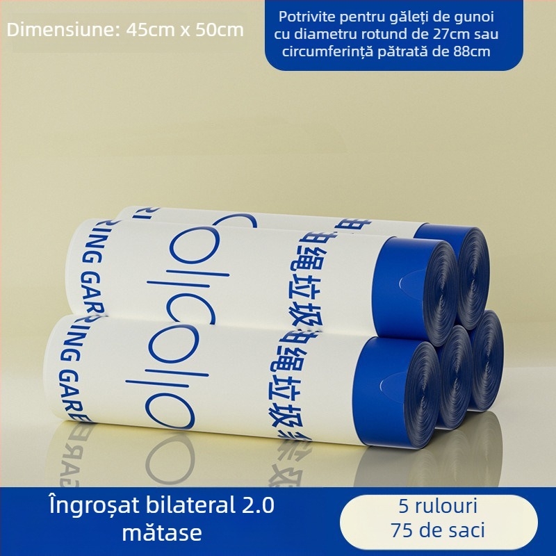 Saci de gunoi din mugwort, 100 de bucăți, tip cordon de uz casnic, saci de gunoi anti-rupere, îngroșați și nu se rup ușor, saci de gunoi cu cordon