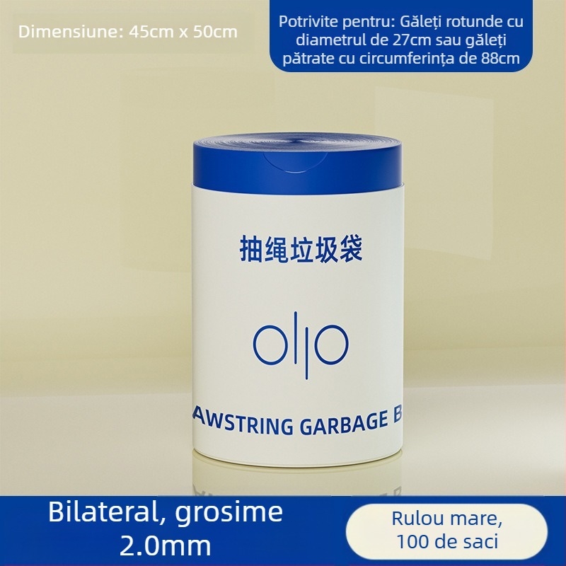 Saci de gunoi din mugwort, 100 de bucăți, tip cordon de uz casnic, saci de gunoi anti-rupere, îngroșați și nu se rup ușor, saci de gunoi cu cordon