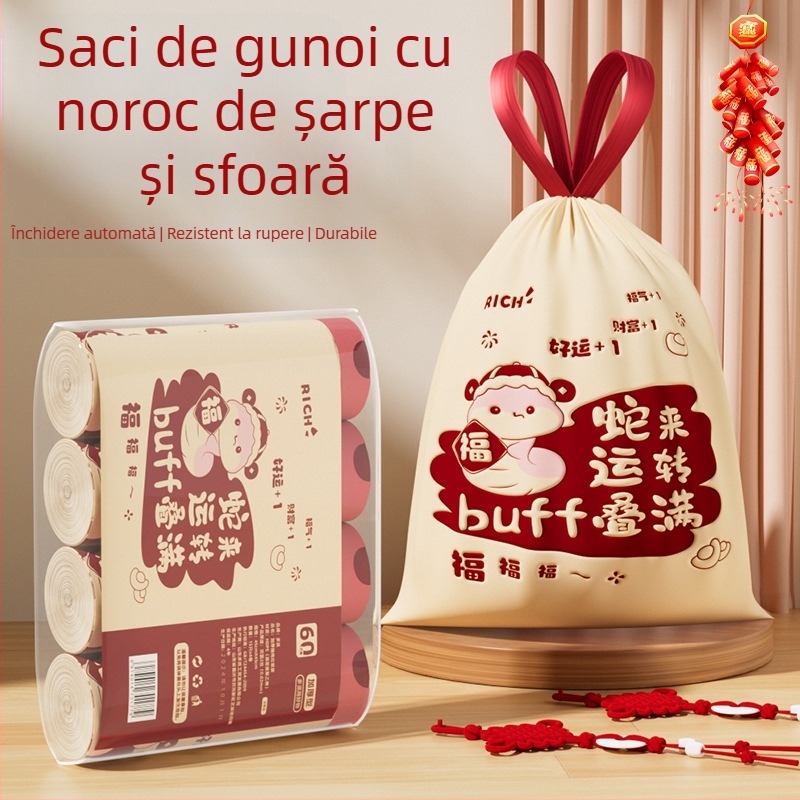 Saci de gunoi din mugwort, 100 de bucăți, tip cordon de uz casnic, saci de gunoi anti-rupere, îngroșați și nu se rup ușor, saci de gunoi cu cordon