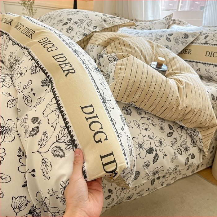 Set de patru piese din bumbac Fresh 60, trei piese din bumbac, cearșaf de pat de înaltă densitate Four Seasons, cearșaf cu fermoar, pentru cămin studențesc