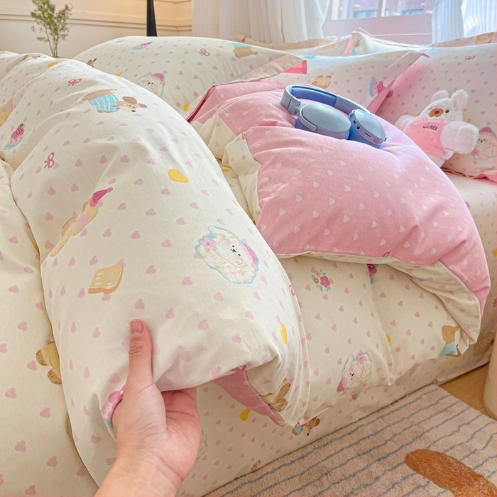 Set de patru piese din bumbac Fresh 60, trei piese din bumbac, cearșaf de pat de înaltă densitate Four Seasons, cearșaf cu fermoar, pentru cămin studențesc