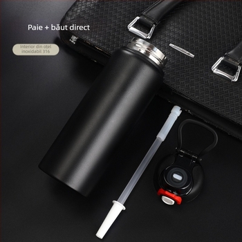 Termos de mare capacitate, din oțel inoxidabil 316, pentru bărbați și femei, portabil, pentru sporturi studențești, cu paie în aer liber, portabil