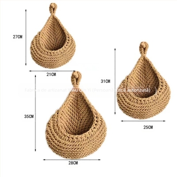 Sac de fructe croșetat din sfoară de bumbac, plasă cu design cuib de pasăre, pentru depozitare