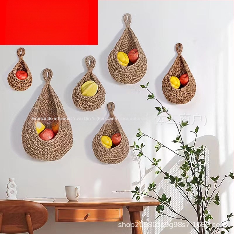 Sac de fructe croșetat din sfoară de bumbac, plasă cu design cuib de pasăre, pentru depozitare