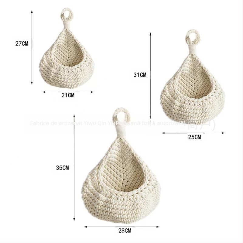 Sac de fructe croșetat din sfoară de bumbac, plasă cu design cuib de pasăre, pentru depozitare