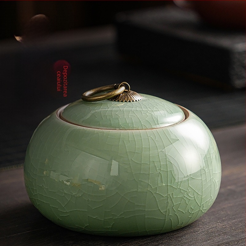 Borcan de ceai Ge pentru cuptor, sigilat, ceramic, mic, portabil, pentru ceai celadon, Pu'er, borcan de depozitare, en-gros de uz casnic