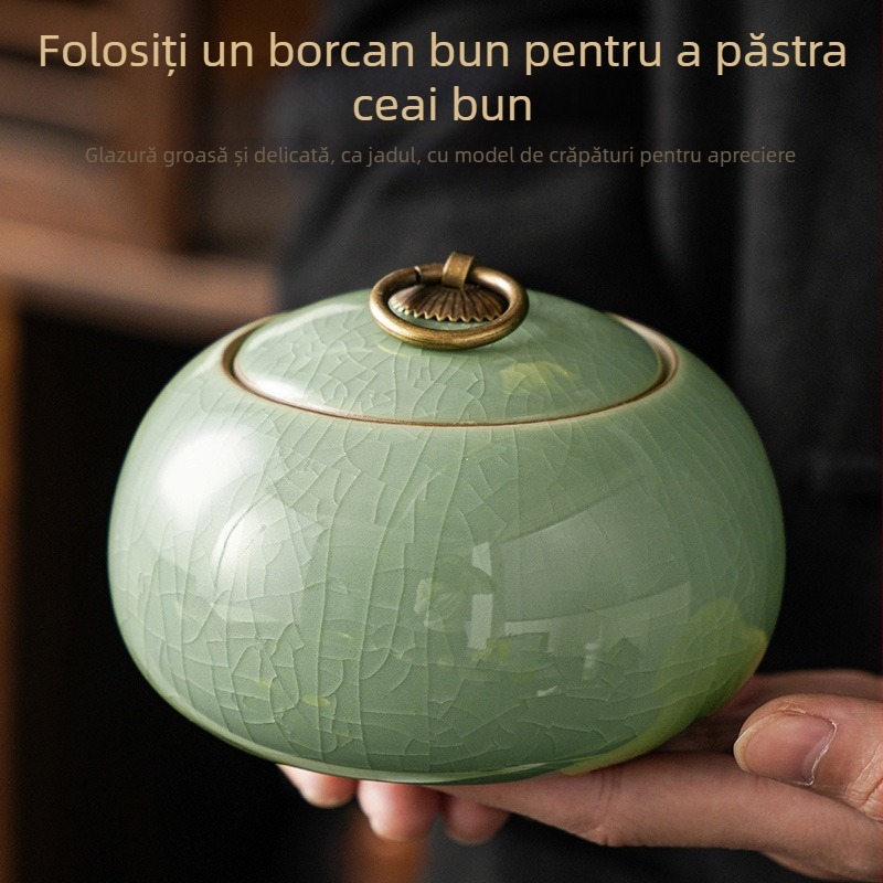 Borcan de ceai Ge pentru cuptor, sigilat, ceramic, mic, portabil, pentru ceai celadon, Pu'er, borcan de depozitare, en-gros de uz casnic