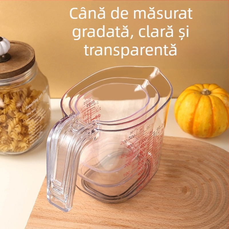 Cană de măsurat din plastic, format din 3 piese, cană de măsurat de înaltă permeabilitate, 1000 ml/500 ml/250 ml, cană de măsurat stivuibilă, instrument de măsurare pentru copt