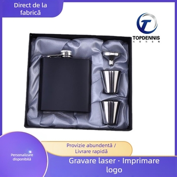 Furnizare din fabrică, vopsea neagră mată pulverizată, 6 oz, portabil, din oțel inoxidabil, pentru exterior, set cadou portabil pentru furtun