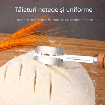 Cuțite de tăiat aluatul din oțel inoxidabil pentru repararea pâinii, instrumente de copt, mâner din lemn, cuțit de tăiat baghete, cuțit de tăiat pâine
