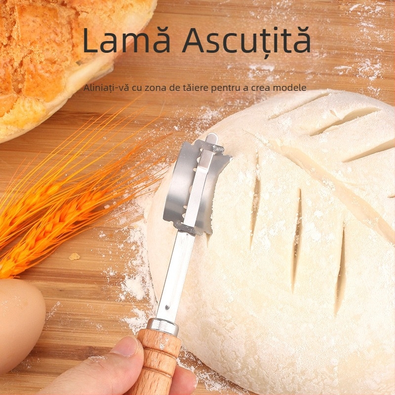 Cuțite de tăiat aluatul din oțel inoxidabil pentru repararea pâinii, instrumente de copt, mâner din lemn, cuțit de tăiat baghete, cuțit de tăiat pâine