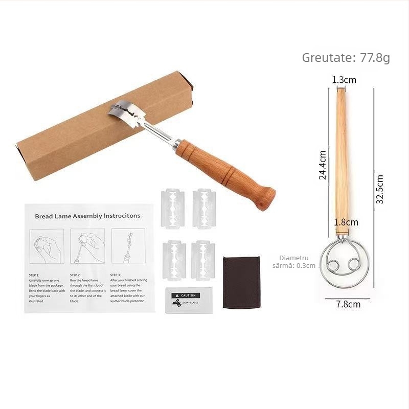 Cuțite de tăiat aluatul din oțel inoxidabil pentru repararea pâinii, instrumente de copt, mâner din lemn, cuțit de tăiat baghete, cuțit de tăiat pâine