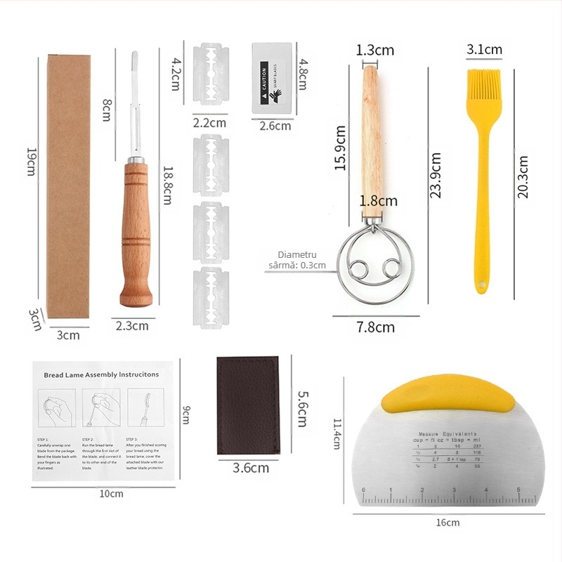 Cuțite de tăiat aluatul din oțel inoxidabil pentru repararea pâinii, instrumente de copt, mâner din lemn, cuțit de tăiat baghete, cuțit de tăiat pâine