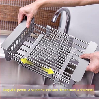 Chiuvetă de bucătărie din oțel inoxidabil, raft de depozitare pentru chiuvetă, bol de vase și bețișoare, coș de scurgere pentru legume, bazin de scurgere pentru chiuvetă, suport pentru vase de bucătărie, raft de depozitare pentru chiuvetă