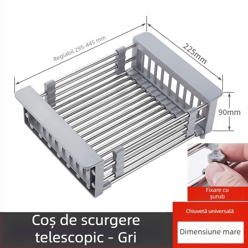 Chiuvetă de bucătărie din oțel inoxidabil, raft de depozitare pentru chiuvetă, bol de vase și bețișoare, coș de scurgere pentru legume, bazin de scurgere pentru chiuvetă, suport pentru vase de bucătărie, raft de depozitare pentru chiuvetă