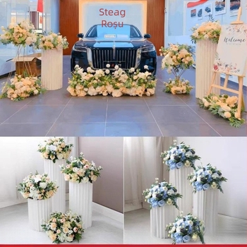Livrare auto ceremonie fereastră nuntă decor stil flori artificiale decor flori false 4s magazin bun venit Kt marca coloană romană decor